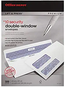 Office Depot 100% Recycled Lift Press(TM) Double-Window Envelopes, 10 (4 1/8in. x 9 1/2in.), White, Box of 500, 76133
