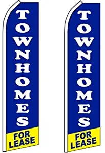 2 Swooper Flutter Feather Flag TOWNHOMES FOR LEASE Blue White Yellow