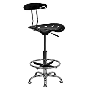 Flash Furniture Vibrant Black and Chrome Drafting Stool with Tractor Seat