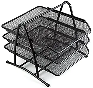 Comix Letter Tray with 3 Stackable Tiers, File holder, and Mesh Desktop Organizer - Black
