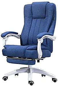 Swivel chair ZJQ Chair with Armrests and Footrest High Back Task Chair Adjustable Angle Recliner Linen Fabric Suitable for Home Office (Color : Dark Blue)