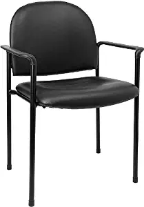 Flash Furniture Comfort Black Vinyl Stackable Steel Side Reception Chair with Arms