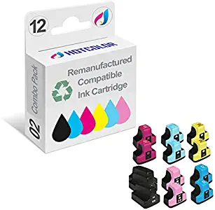 HOTCOLOR Remanufactured Ink Cartridge Replacement for HP 02 Work for HP PhotoSmart D7260 D7460 D7255 D7263 D7268 D7155 Printer (Black, Cyan, Magenta, Yellow, Light Cyan, Light Magenta, 12-Pack)