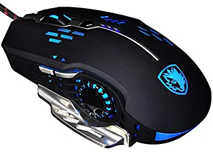 Sades S7 Wired Gaming Mouse,4 Adjustable DPI Levels,6 Circular & Breathing LED Light, 6 Buttons,Flash Wing for MAC&PC(Black)
