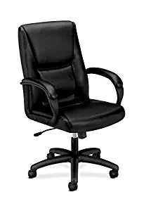 HON Executive Leather Chair - Mid-Back Office Chair for Computer Desk, Black (HVL161)