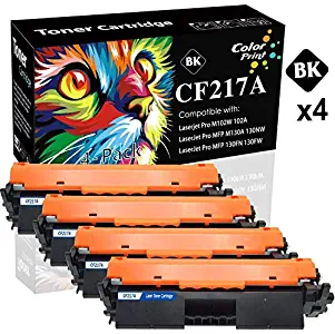 4-Pack ColorPrint Compatible HP17A 217A CF217A Toner Cartridge Used for Laserjet Pro M102w M102a M130 M102 M130fw M130nw M130fn M130a Printer