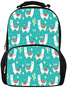 doginthehole Lovely Alpaca Print School Backpack for Girls Kids Elementary Bookbags Lightweight Rucksack Daypack