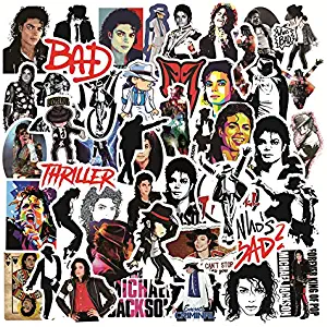 50pcs Stickers of Musician Rock King Music Singer Michael Jackson Water Bottles Laptop Hydroflasks Phone Skateboard Computer Rock Roll Punk Classic Vinyl Sticker Waterproof Decal for Teens Boys Adults