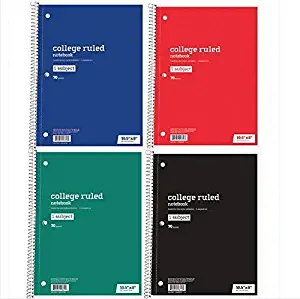 Office Depot Spiral Notebooks, Set of 4, 1-Subject, 70-Count, College Ruled, Red, Green, Blue, Black S-98