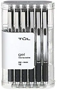 TUL Retractable Gel Pens, Fine Point, 0.5 mm, Gray Barrel, Black Ink, Pack Of 12 Pens