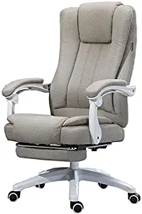 Swivel chair ZJQ Chair with Armrests and Footrest High Back Task Chair Adjustable Angle Recliner Linen Fabric Suitable for Home Office (Color : Khaki)