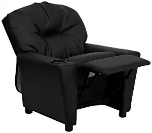 Contemporary Black Leather Kids Recliner with Cup Holder