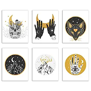 Spiritual Occult Prints - Set of Six Mystic Bohemian Hipster Decor Wall Art Photos 8x10 Nature Alchemy Astrology Skull Wolf