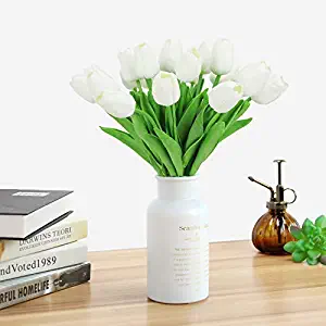 MACTING 22 Pcs Artificial Tulips Flowers Real Touch Fake Holland PU White Tulip Bouquet Latex Flowers Stems for Outdoors Decoration Crafts Garden Bridal Wreath Wedding Home Party Decor (White)